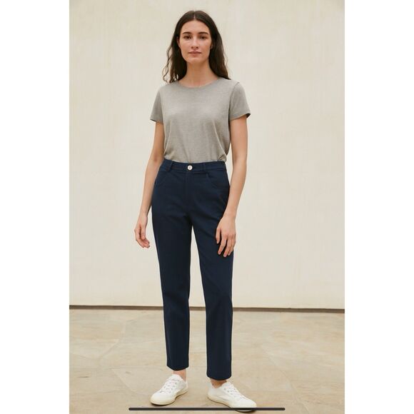 DONCASTER SIGNATURE PANTS NWT COTTON BLD 5 POCKET RELAXED CASUAL OFFICE NAVY 12 - Picture 1 of 11